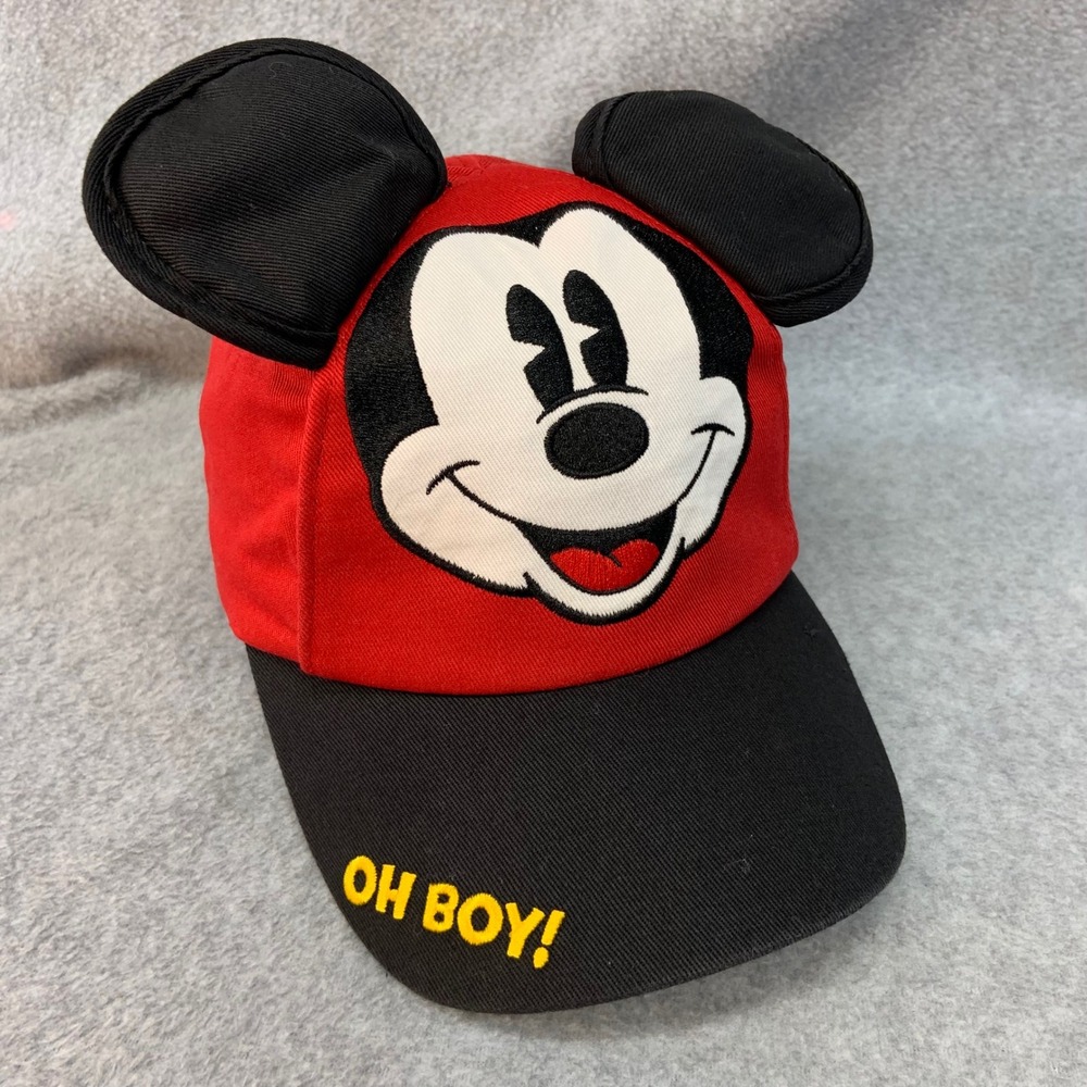 Mickey Mouse Toddler Red Black Disney Parks Hat Oh Boy 3D Ears Snapback 51-53cm